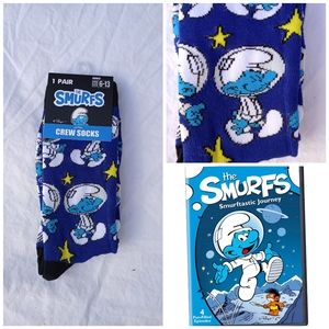Peyo Smurf Socks Crew Novelty Cartoon Gift Birthday Dreamy Smurf Collectible